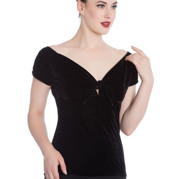 Hell Bunny Tops - Small New Hell Bunny Black Velvet Pinup Rockabilly Retro Goth Top Hot Topic